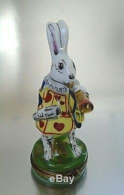 Limoges France Peint Main Alice in Wonderland Rabbit Hinged Trinket Box