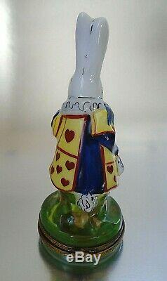 Limoges France Peint Main Alice in Wonderland Rabbit Hinged Trinket Box