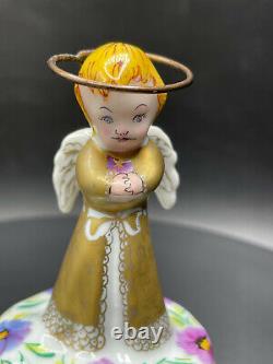 Limoges France Peint Main Angel with Halo Wings Trinket Box Gold Wings Flowers