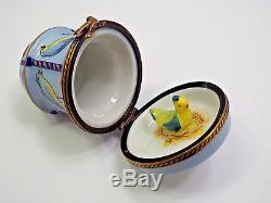 Limoges France Peint Main Bird Cage with Bird Inside Trinket Box, #290/300