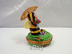 Limoges France Peint Main Bumble Bee Under Gold Umbrella Trinket Box, #291/300
