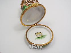 Limoges France Peint Main Bumble Bee Under Gold Umbrella Trinket Box, #291/300