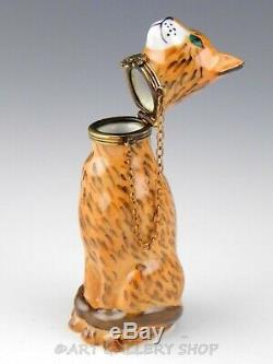 Limoges France Peint Main Chamart LEOPARD BIG CAT WITH CHAIN Trinket Box Mint