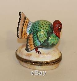 Limoges France Peint Main Chanille Trinket Box Thanksgiving Turkey in Box