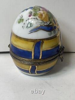 Limoges France Peint Main Egg & Cupid Trinket Box with Basket Chick & Eggs