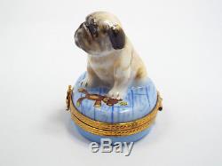 Limoges France Peint Main English Bulldog Dog Trinket Box, Limited Ed #62/750