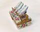 Limoges France Peint Main Floral Shoebox With 2 Pair Shoes Trinket Box Rare