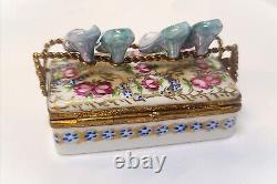 Limoges France Peint Main Floral Shoebox with 2 Pair Shoes Trinket Box RARE