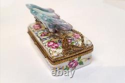 Limoges France Peint Main Floral Shoebox with 2 Pair Shoes Trinket Box RARE