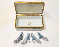 Limoges France Peint Main Floral Shoebox with 2 Pair Shoes Trinket Box RARE