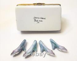 Limoges France Peint Main Floral Shoebox with 2 Pair Shoes Trinket Box RARE