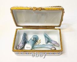 Limoges France Peint Main Floral Shoebox with 2 Pair Shoes Trinket Box RARE