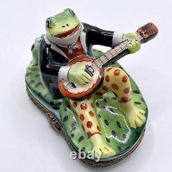 Limoges France Peint Main Frog Playing Guitar Trinket Box