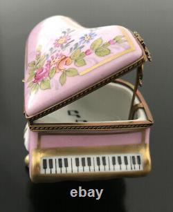 Limoges France Peint Main GRAND PIANO Trinket Box Pink Gold