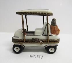 Limoges France Peint Main Golf Cart Trinket Box EUC