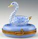 Limoges France Peint Main Herend Blue Fishnet Swan Goose Trinket Box Mint