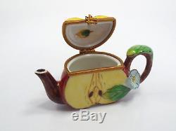 Limoges France Peint Main Half Apple Teapot Trinket Box