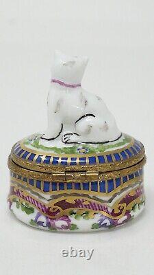 Limoges France Peint Main Hand Painted Cat Hinged Trinket Box