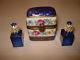 Limoges France Peint Main Hand Painted Hinged Trinket Box With 2 Perfume Bottles