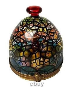 Limoges France Peint Main Hand Painted Stained Glass Dome Nativity Trinket Box