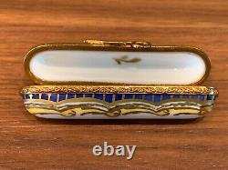 Limoges France Peint Main Hand Painted Trinket Box Needle Case 2.5 Long