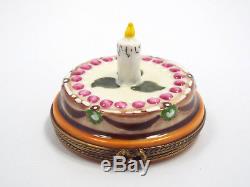 Limoges France Peint Main Happy Birthday Cake with Candle Trinket Box, #294/300