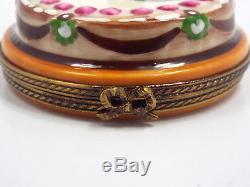 Limoges France Peint Main Happy Birthday Cake with Candle Trinket Box, #294/300