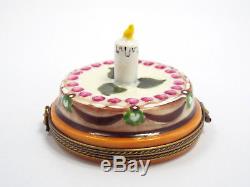 Limoges France Peint Main Happy Birthday Cake with Candle Trinket Box, #294/300