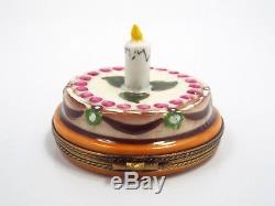 Limoges France Peint Main Happy Birthday Cake with Candle Trinket Box, #294/300