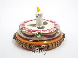 Limoges France Peint Main Happy Birthday Cake with Candle Trinket Box, #294/300