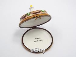 Limoges France Peint Main Happy Birthday Cake with Candle Trinket Box, #294/300