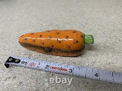 Limoges France Peint Main Hinged Carrot with White Bunny Trinket Box