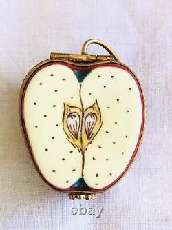 Limoges France Peint Main J. D. Rare Half Apple Porcelain Hinged Trinket Box VTG