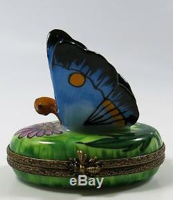 Limoges France Peint Main LAGLORIETTE Butterfly Trinket/Pill Box