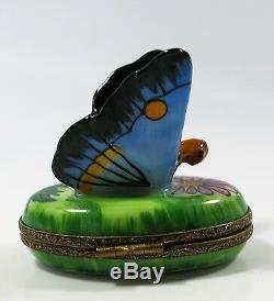 Limoges France Peint Main LAGLORIETTE Butterfly Trinket/Pill Box