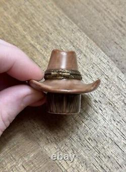 Limoges France Peint Main LR Porcelain Cowboy with Hat Porcelain Trinket Box