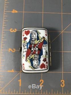 Limoges France Peint Main Playing Card Queen of Hearts Trinket Box