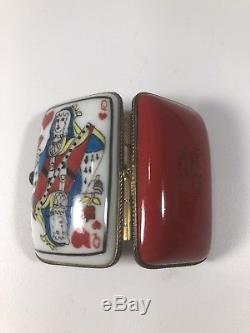 Limoges France Peint Main Playing Card Queen of Hearts Trinket Box