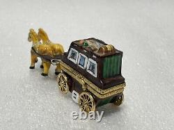 Limoges France Peint Main Porcelain Trinket Box Carriage/Stagecoach & Horses
