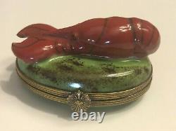 Limoges France Peint Main Porcelain Trinket Box Crawfish of LA #17 Signed GR