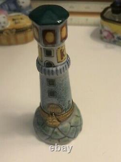Limoges France Peint Main Porcelain Trinket Box Lighthouse ker Moet Ship Clasp