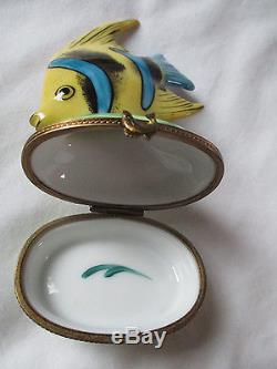 Limoges France Peint Main Porcelain Trinket Box Rare Large Size Angel Fish
