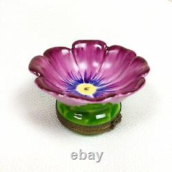 Limoges France Peint Main Purple Morning Glory Flower Porccelain Trinket Box