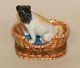 Limoges France Peint Main Rap Trinket Box Pug Puppy Dog In Wicker Bed