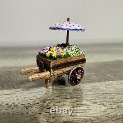 Limoges France Peint Main ROCHARD Flower Cart Trinket Box