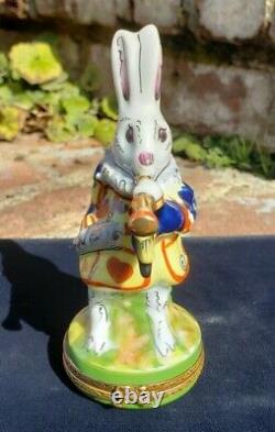 Limoges France Peint Main Rochard Alice in Wonderland Rabbit Hinged Trinket Box