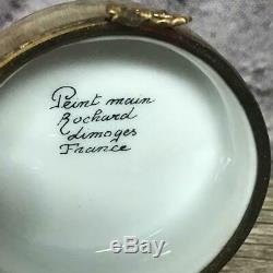 Limoges France Peint Main Rochard Hand Painted Hat Box with Hat Trinket Box Open