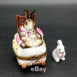 Limoges France Peint Main Rochard Rocking Chair Easter Bunny Rabbits Mother