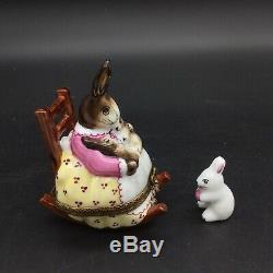 Limoges France Peint Main Rochard Rocking Chair Easter Bunny Rabbits Mother