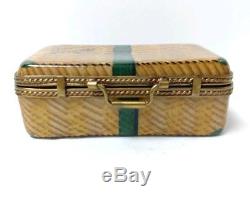 Limoges France Peint Main Rochard Trinket Box Suitcase Luggage Bon Voyage Rare